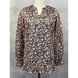 Vintage Climax David Howard Floral Tunic Top Size Medium Satin Ruffle Boho Indie